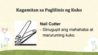 Mga kagamitan sa paglilinis at pag aayos ng katawan .